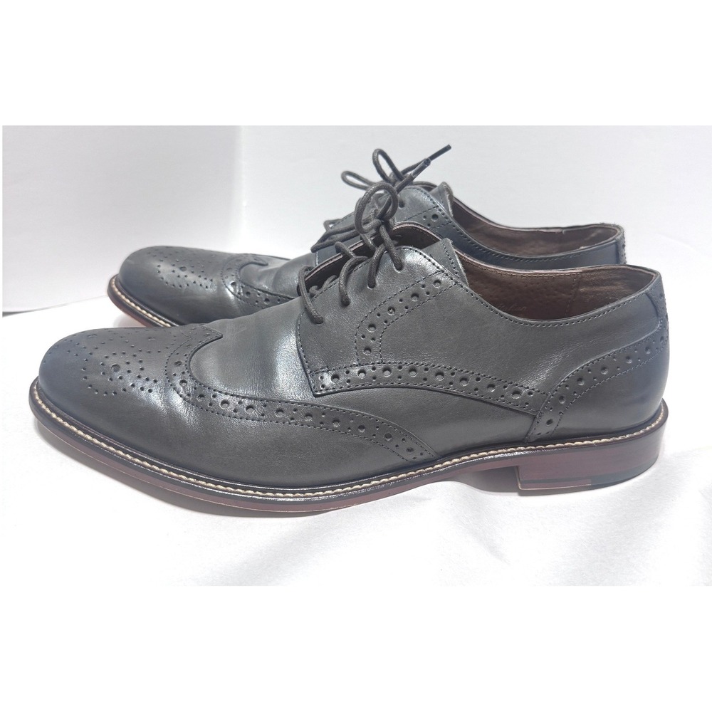 Joseph Abboud Mens 10 Grey Leather Wingtip Brogue Derby Dress Shoes